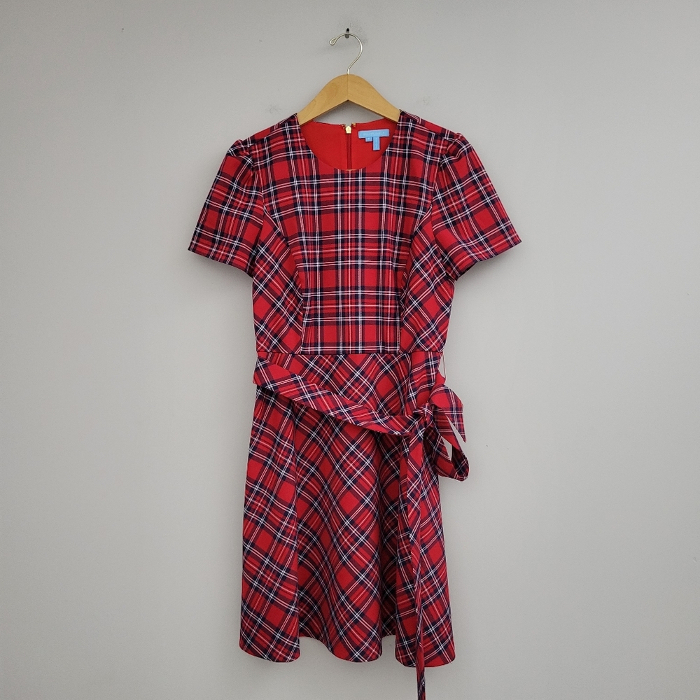 Draper James Angie Check Bow Waist Love Circle Dress Holiday Check Plaid DRW0601 - Picture 2 of 12